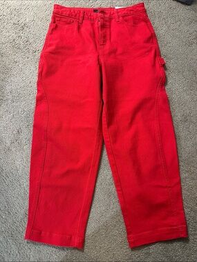 Red Carpenter-Style Barrel Jeans